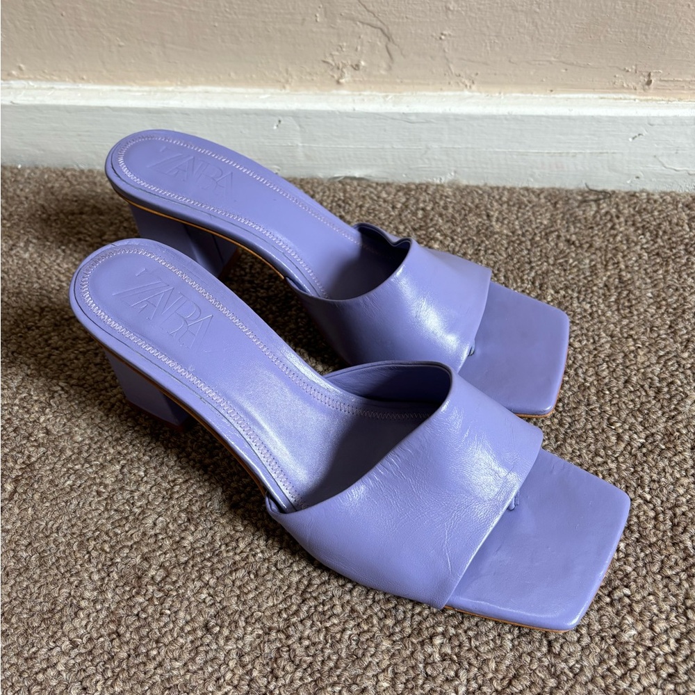 Zara Lilac Block Heel Slide Sandals